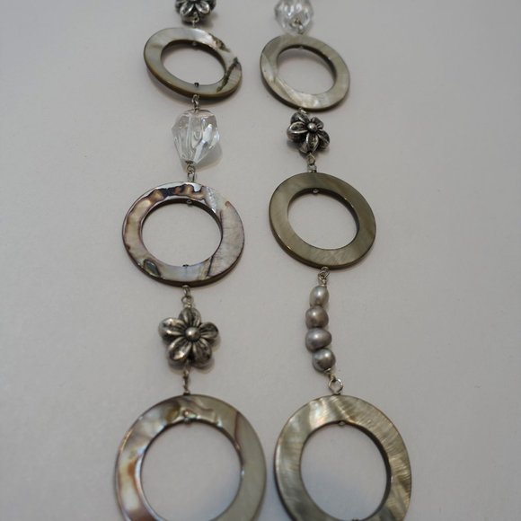 Long statement necklace--Abalone MOP, pearl, rock crystal - Picture 3 of 9